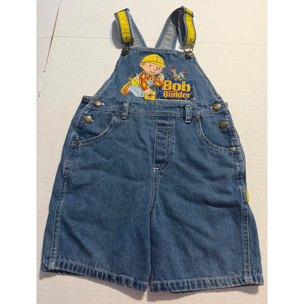 VTG Bob the Builder Denim Shortalls 5T Measuring Tape Straps Kidcore Y2K RARE